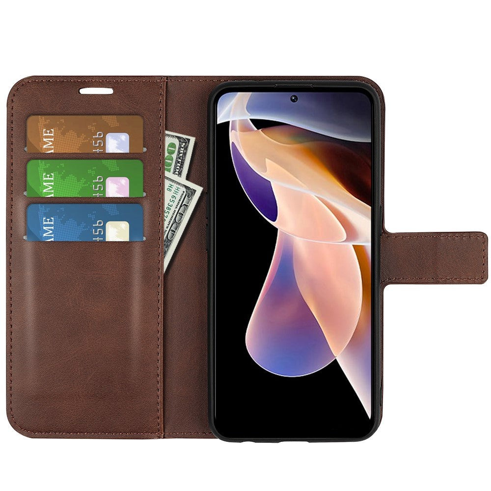 Xiaomi Redmi Note 11 Pro+ (Plus) Leather Case w. Card Holder & Magnetic Closure - Dark Brown