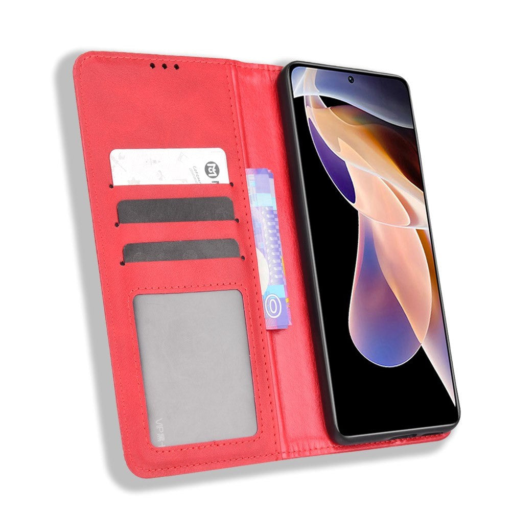 Xiaomi Redmi Note 11 Pro + (Plus) Vintage Look Leather Wallet Case - Red