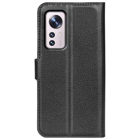 Xiaomi 12 Pro Litchi Leather Wallet Case - Black