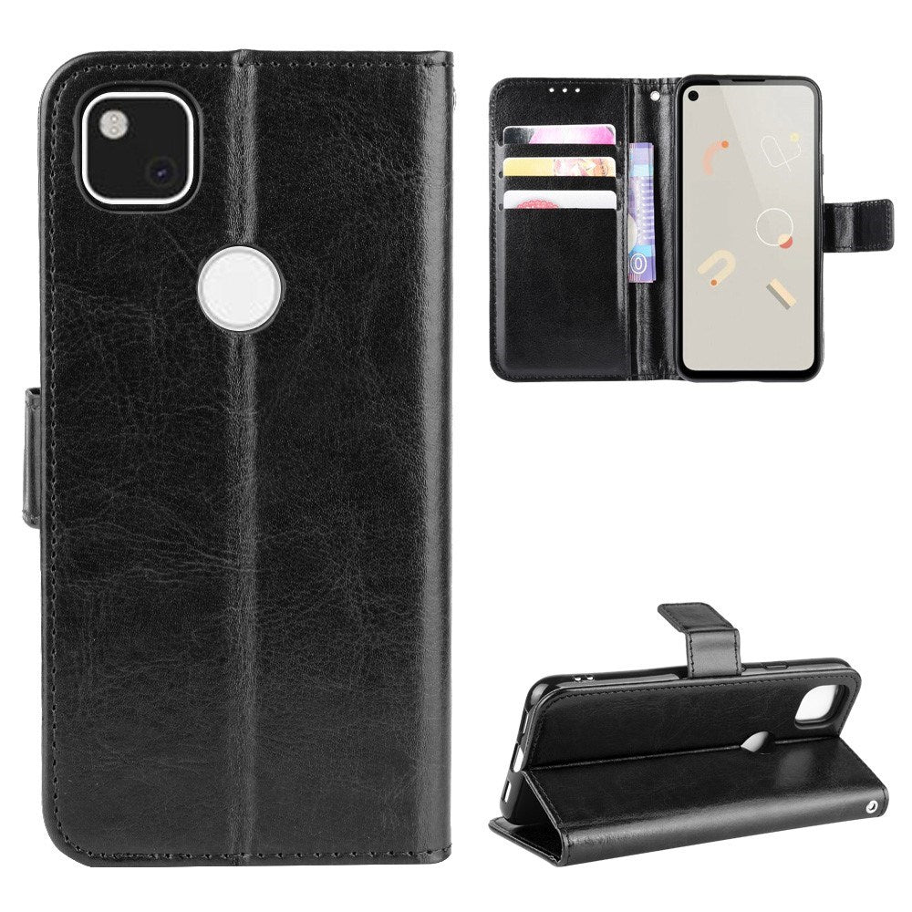 EIDERWOOD Google Pixel 4a Leather Case with Wallet and Strap - Black