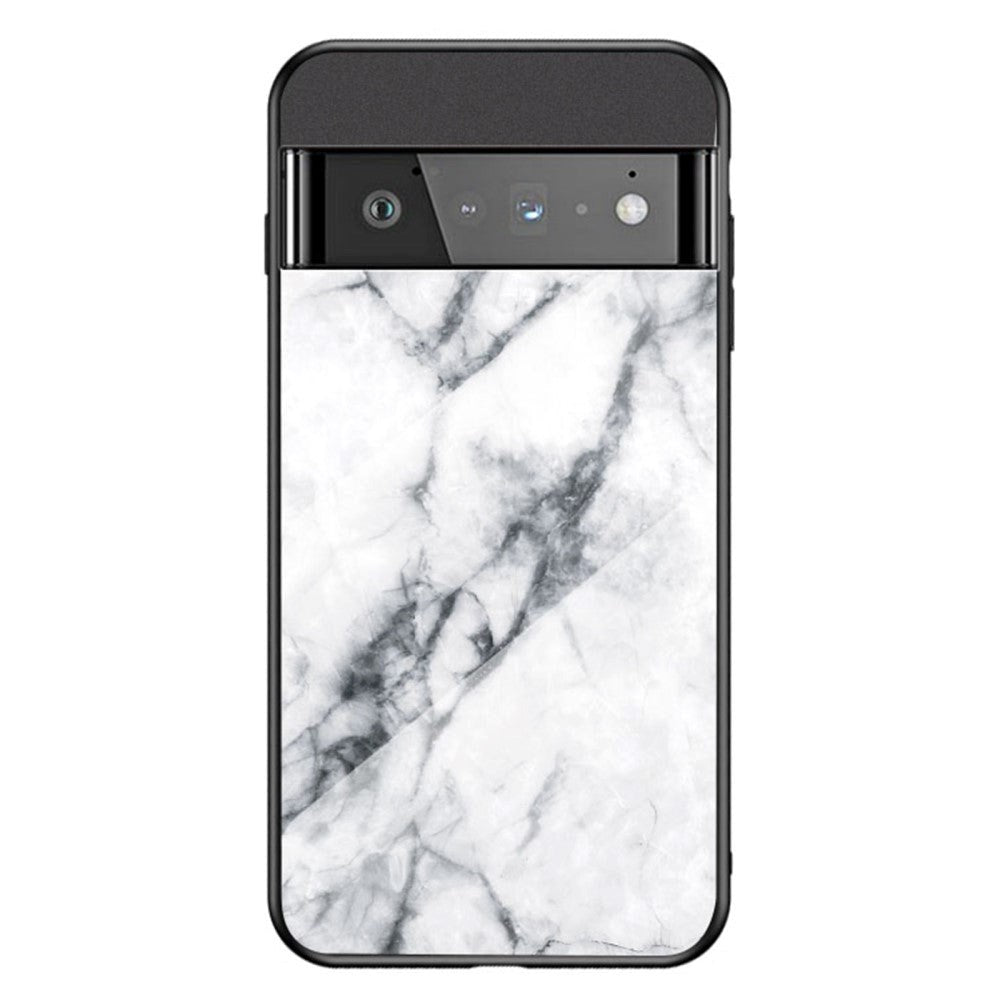 Google Pixel 6 Pro Plastic Case w. Glass Back - Black & White Marble