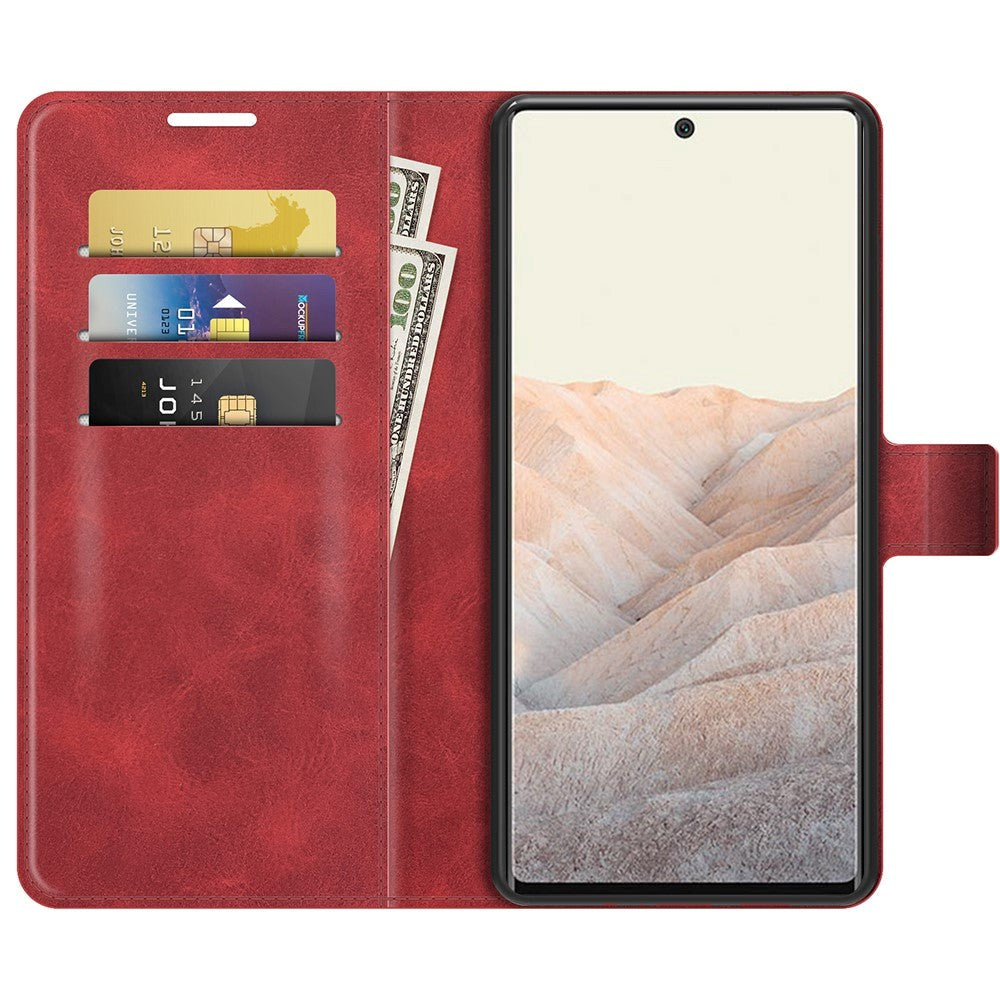 Google Pixel 6 Pro Leather Case w. Card Holder & Magnetic Closure - Red