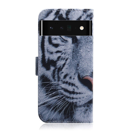 Google Pixel 6 Pro Leather Wallet Case w. Print - White Tiger