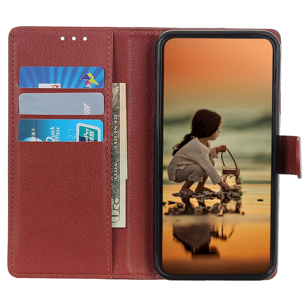 Google Pixel 7 Pro Litchi PU Leather Flip Case w. Wallet - Brown