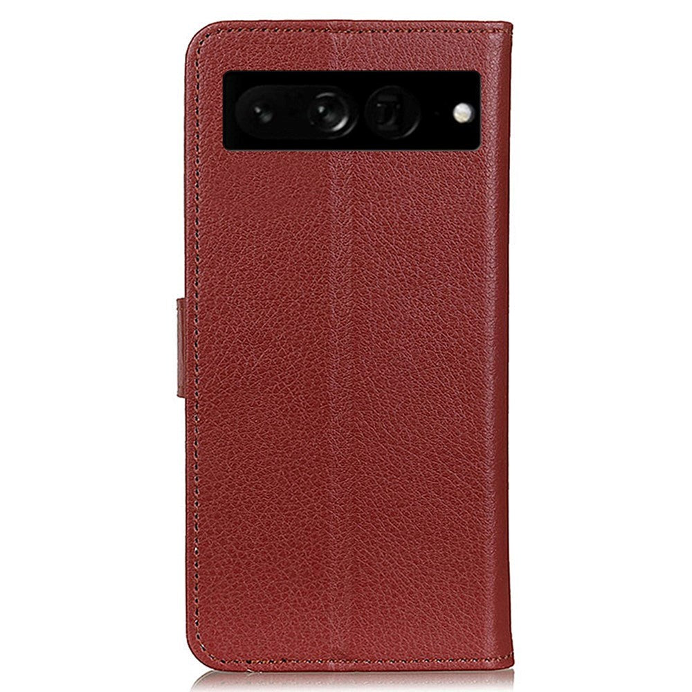 Google Pixel 7 Pro Litchi PU Leather Flip Case w. Wallet - Brown