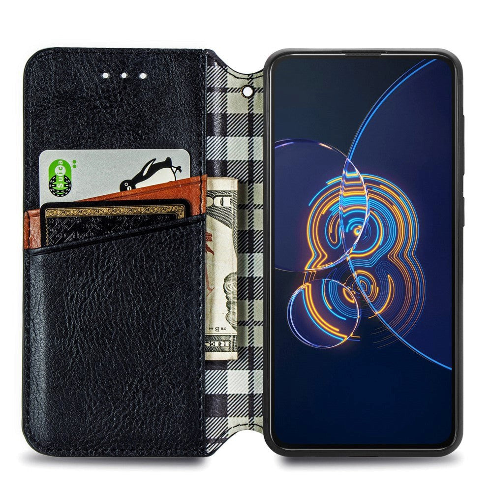 Asus Zenfone 8 Flip Retro Pattern Leather Wallet Case - Black