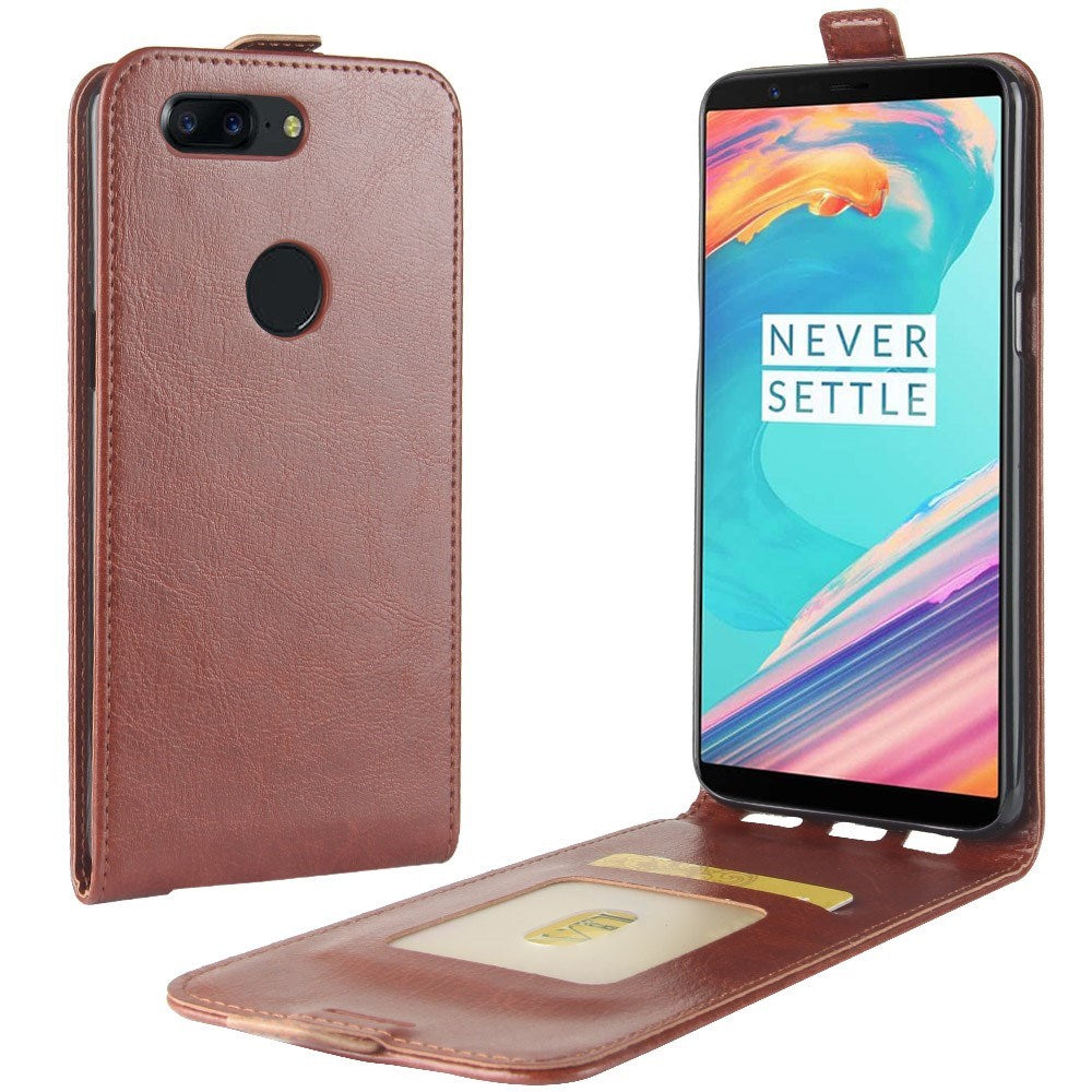 OnePlus 5T PU Leather Vertical Flip Case - Brown