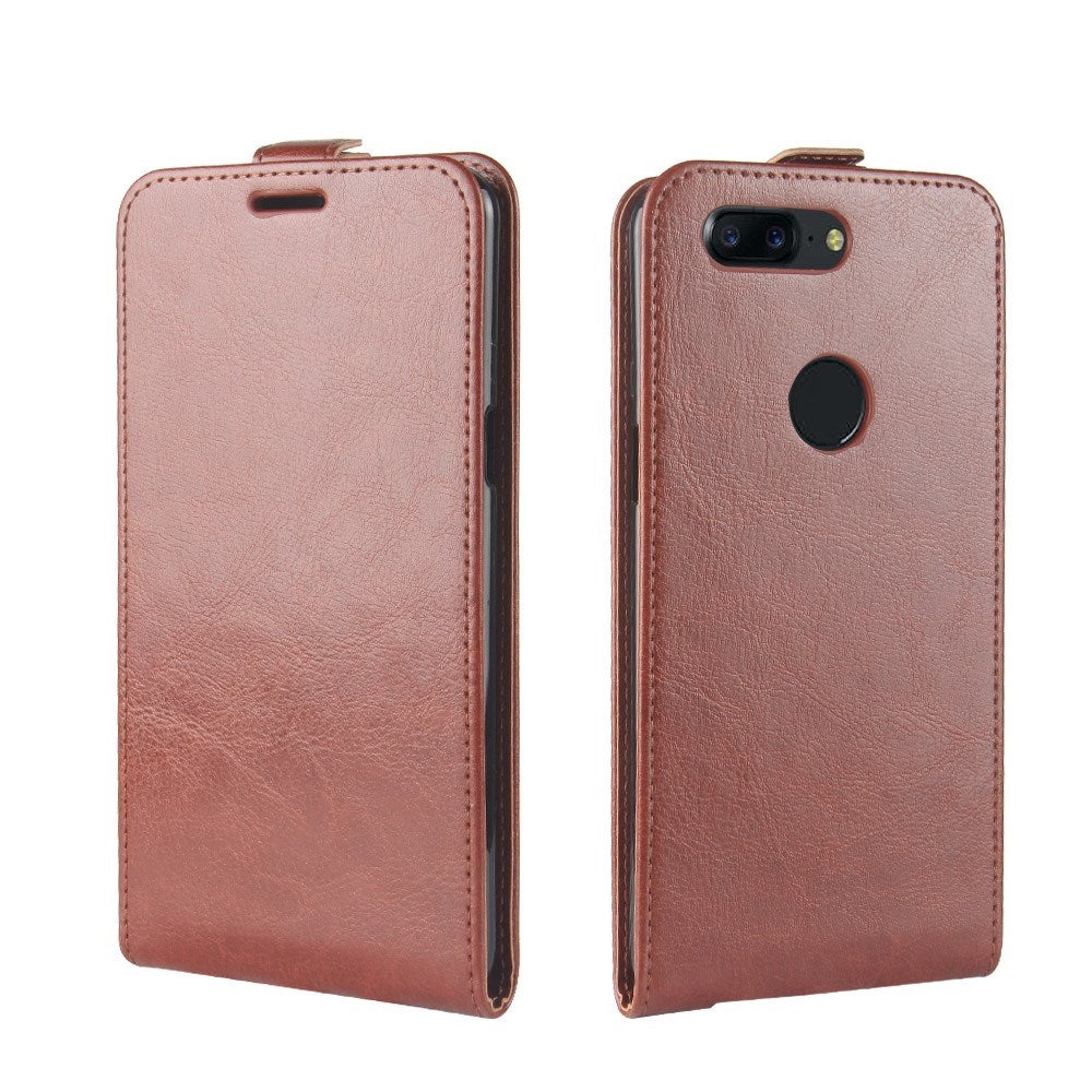 OnePlus 5T PU Leather Vertical Flip Case - Brown