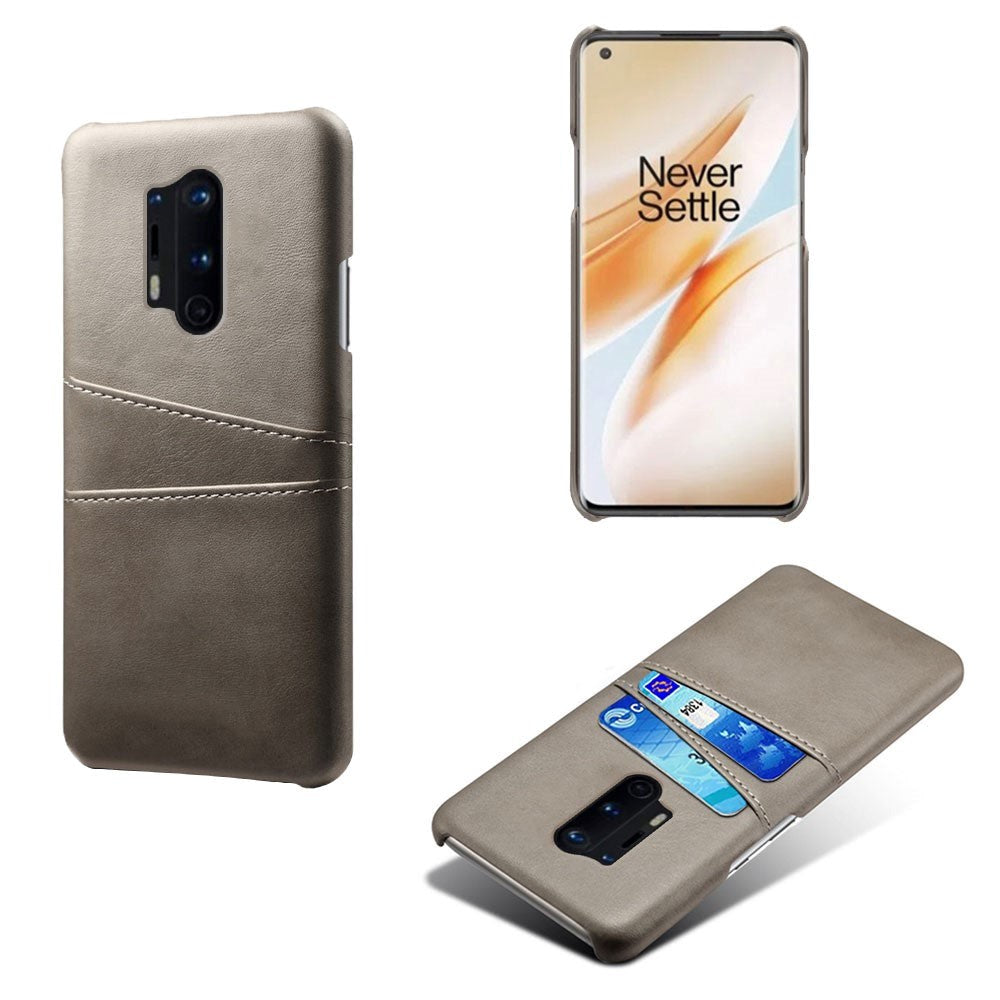 OnePlus 8 Pro Leather Coated Plastic Case with Card Holder - Grey