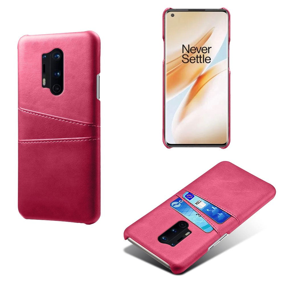 OnePlus 8 Pro Leather Coated Plastic Case with Card Holder - Pink