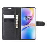 OnePlus 8 Pro Litchi Leather Flip Case w. Wallet - Black