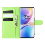 OnePlus 8 Pro Litchi Leather Flip Case w. Wallet - Green