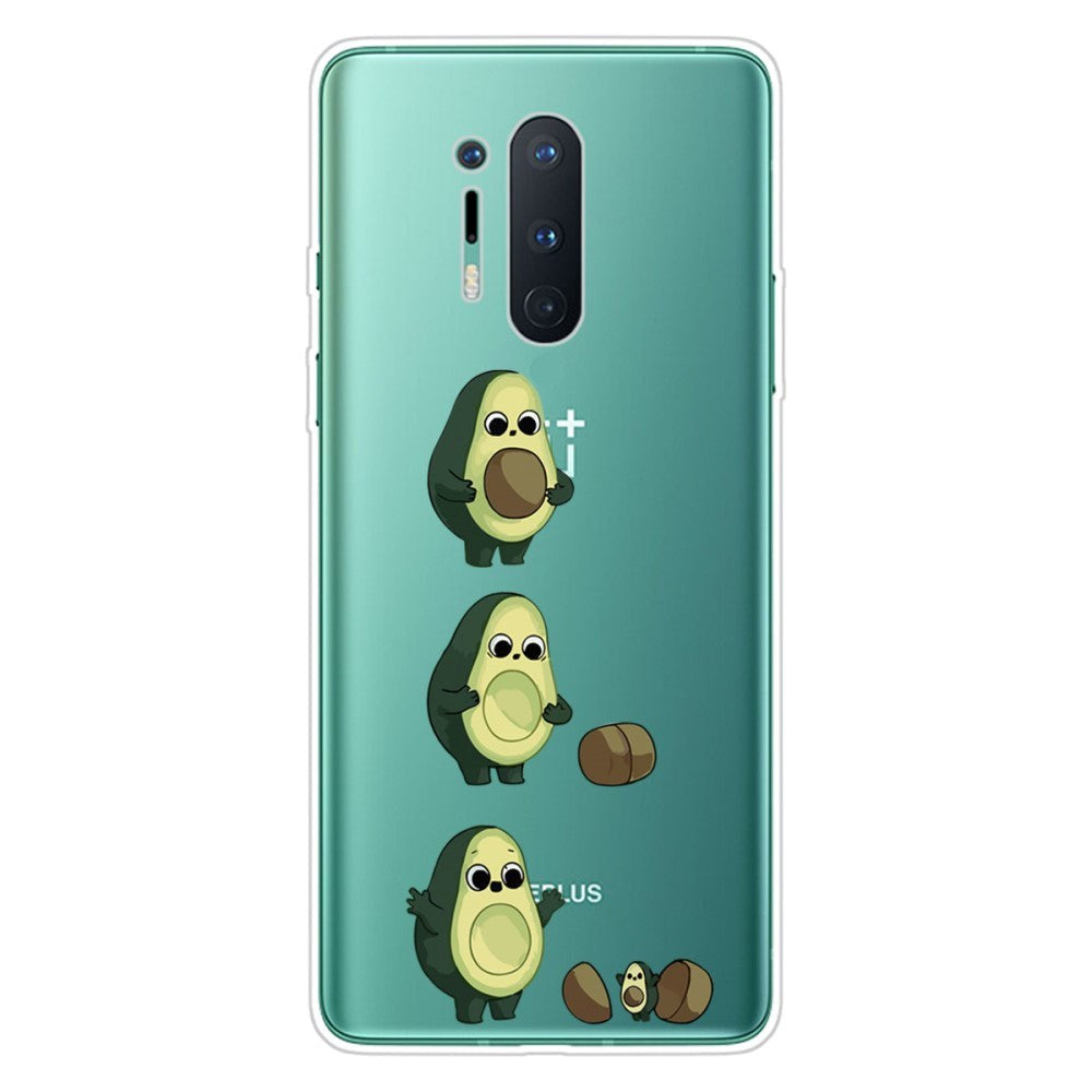 OnePlus 8 Pro Flexible Plastic Case w. Print - Transparent / Avocado