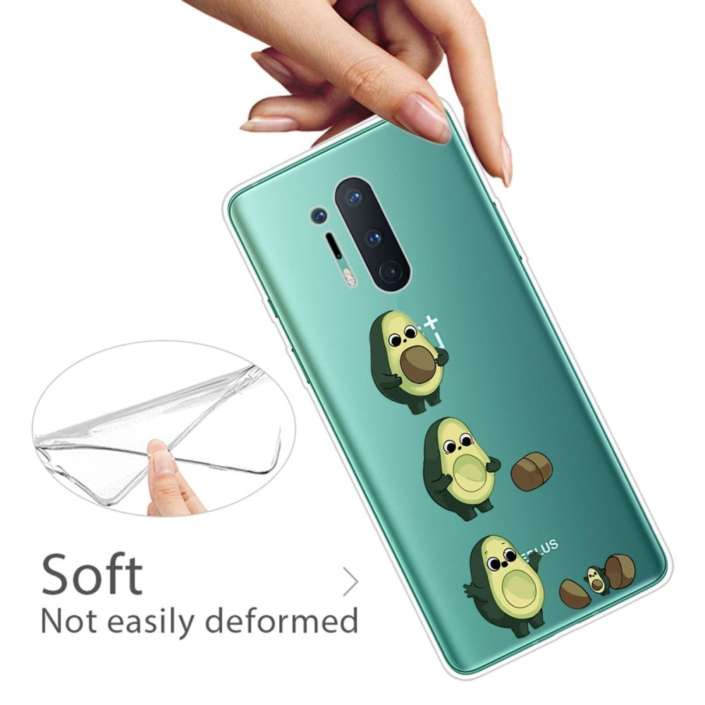 OnePlus 8 Pro Flexible Plastic Case w. Print - Transparent / Avocado