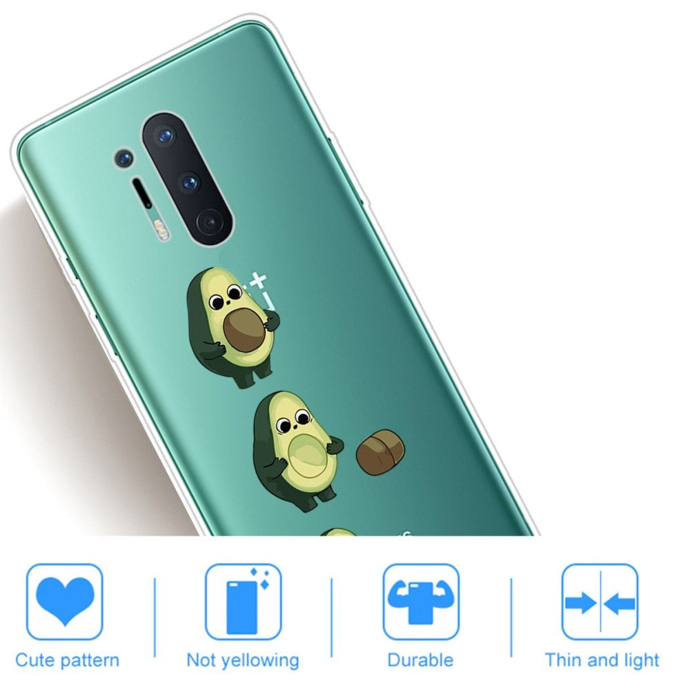 OnePlus 8 Pro Flexible Plastic Case w. Print - Transparent / Avocado