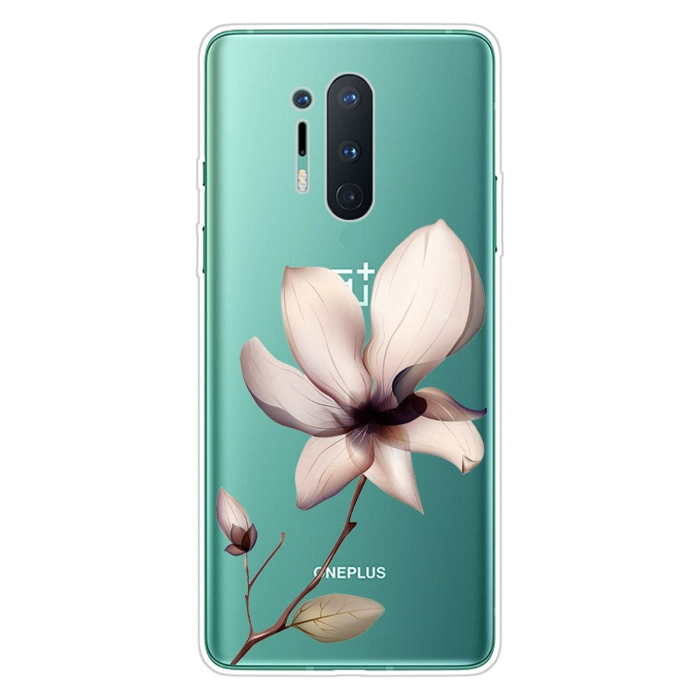 OnePlus 8 Pro Flexible Plastic Case w. Print - Transparent / Lotus Flower