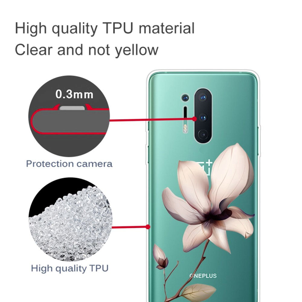 OnePlus 8 Pro Flexible Plastic Case w. Print - Transparent / Lotus Flower