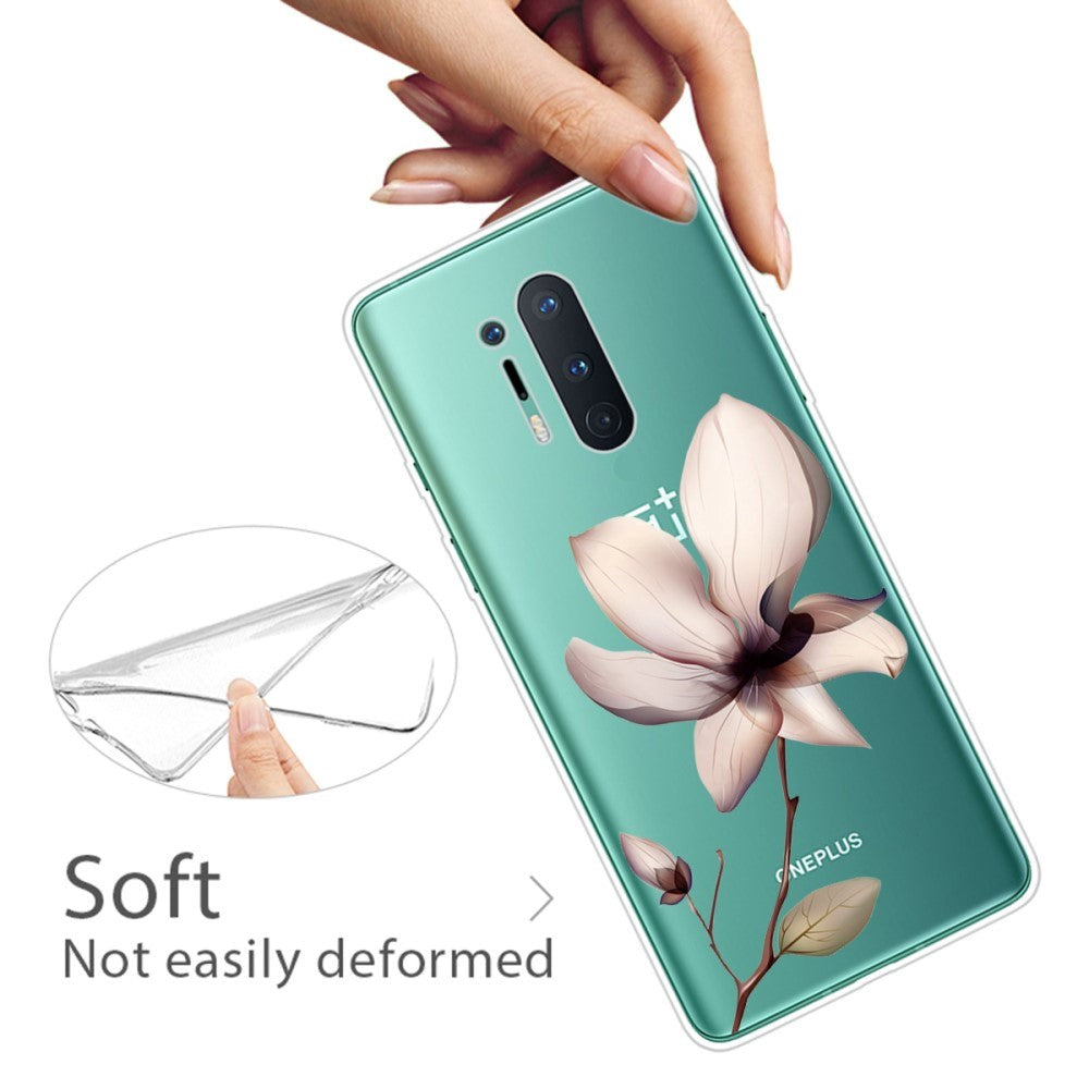 OnePlus 8 Pro Flexible Plastic Case w. Print - Transparent / Lotus Flower