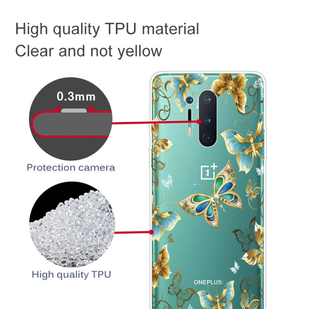 OnePlus 8 Pro Flexible Plastic Case w. Print - Transparent / Butterflies