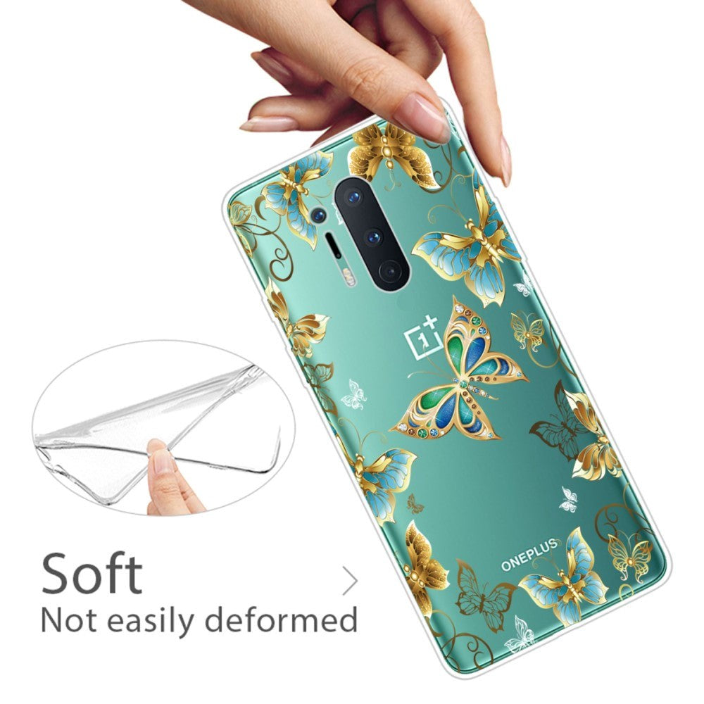 OnePlus 8 Pro Flexible Plastic Case w. Print - Transparent / Butterflies