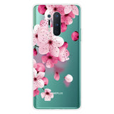 OnePlus 8 Pro Flexible Plastic Case w. Print - Transparent / Pink Flowers