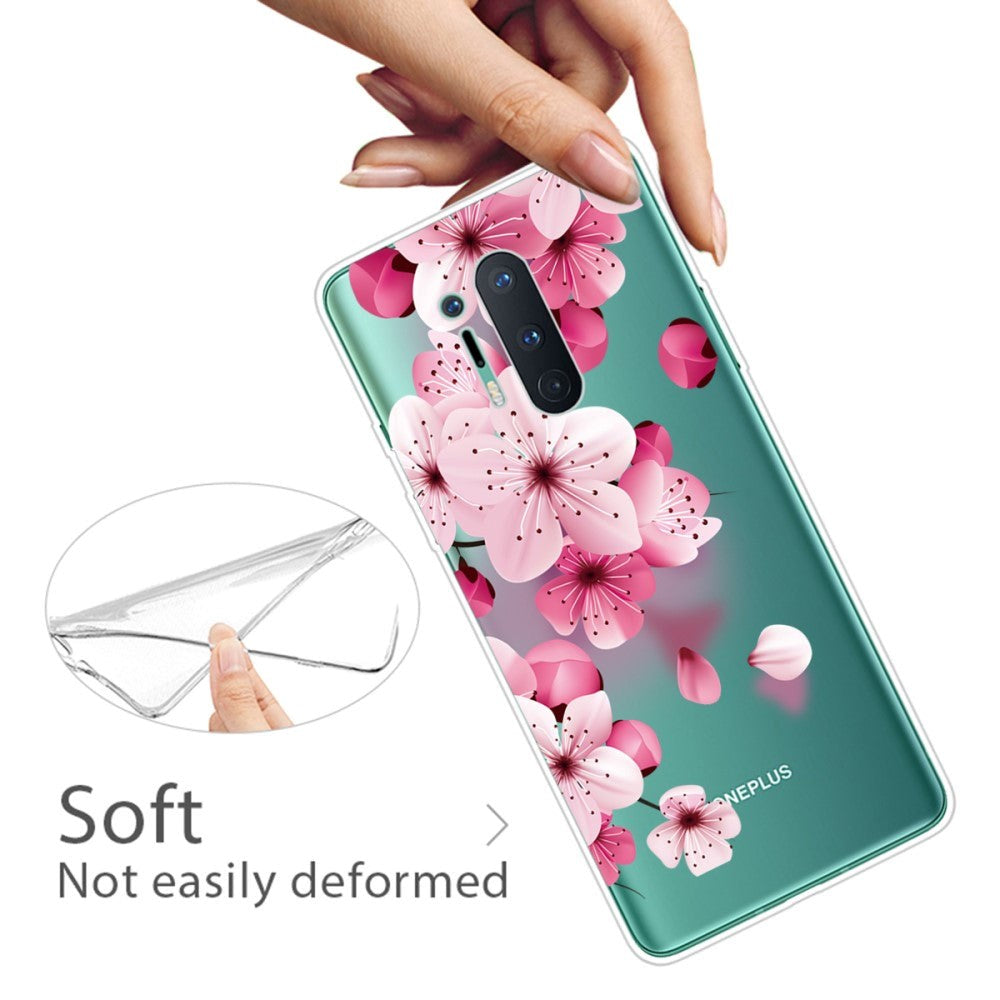 OnePlus 8 Pro Flexible Plastic Case w. Print - Transparent / Pink Flowers