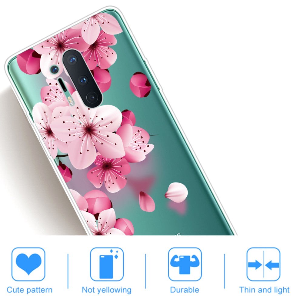 OnePlus 8 Pro Flexible Plastic Case w. Print - Transparent / Pink Flowers