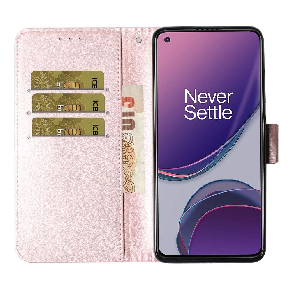 EIDERWOOD OnePlus 8T Faux Leather Case with Strap & Card Holder - Rose Gold