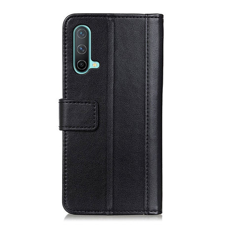 OnePlus North CE (5G) Stich Leather Flip Case w. Stand & Card Holder - Black