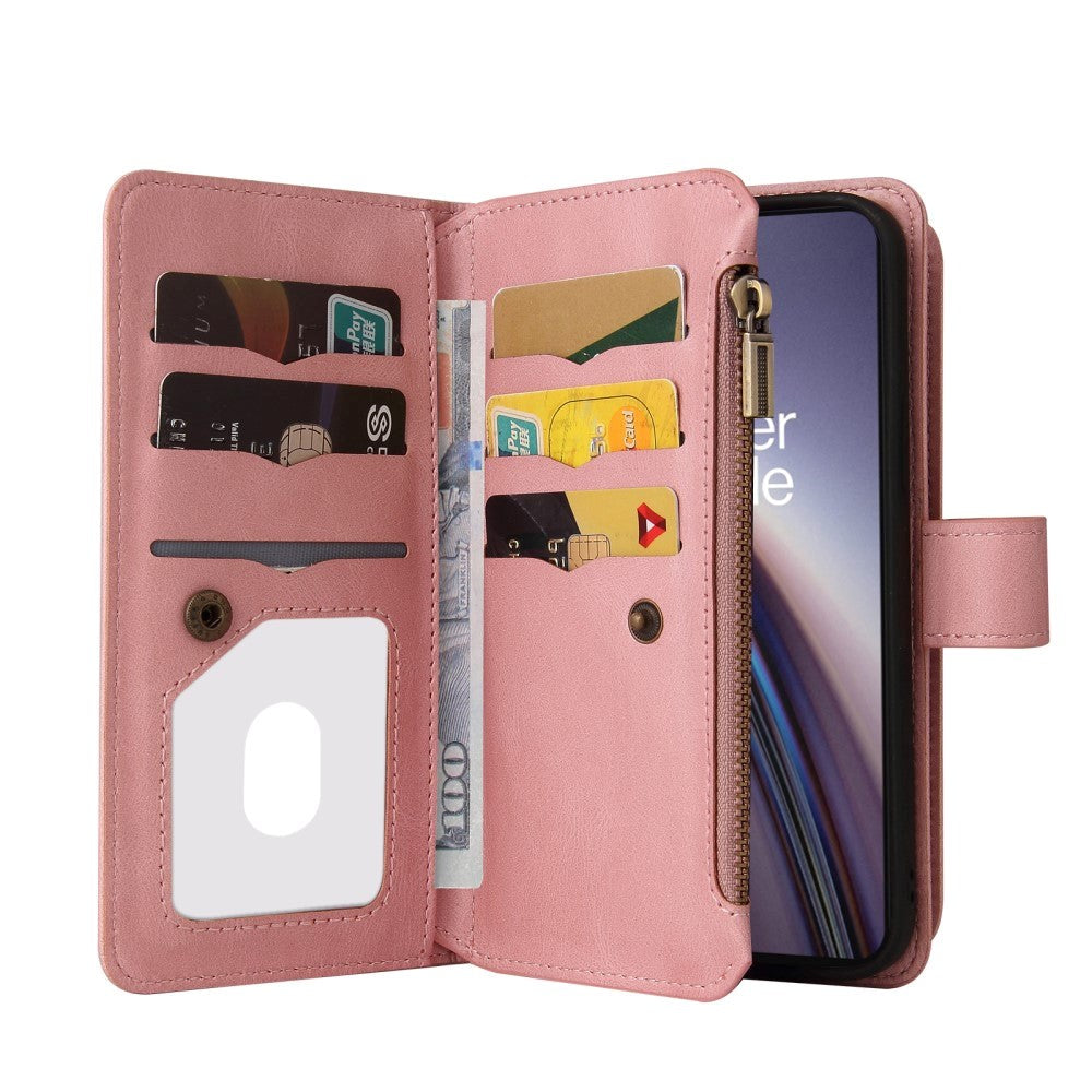 OnePlus North CE (5G) Leather Flip Case w. Strap, Wallet & 15 Card Holders - Pink