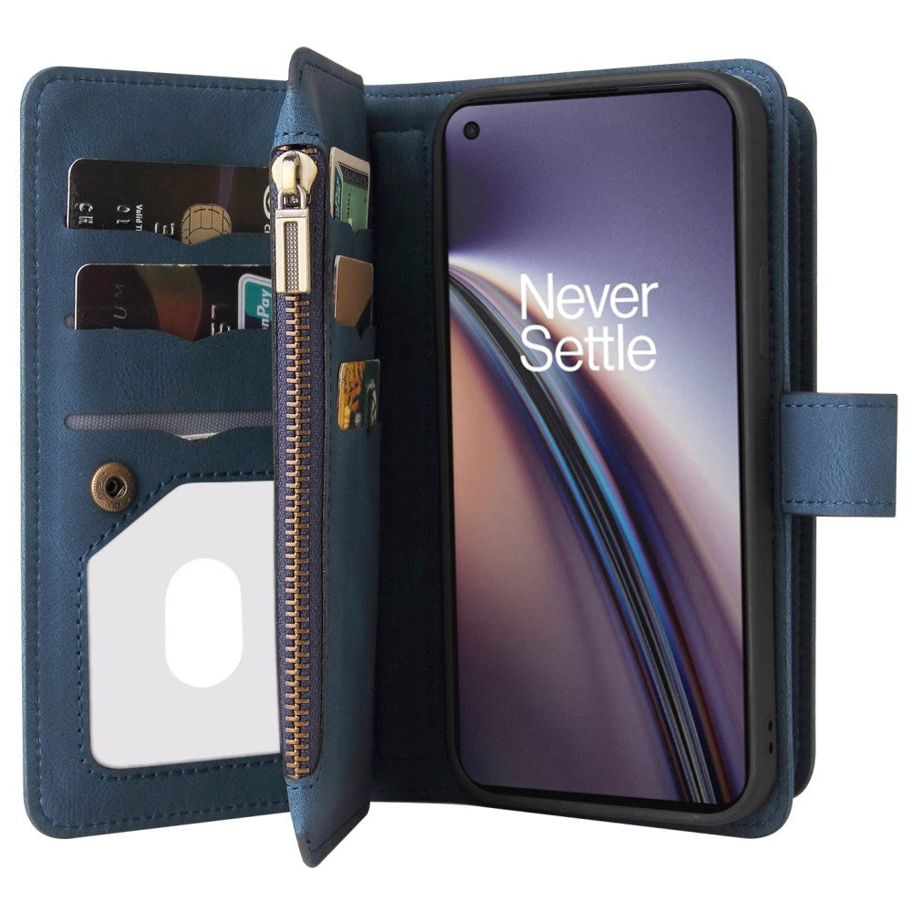 OnePlus North CE (5G) Leather Flip Case w. Strap, Wallet & 15 Card Holders - Blue