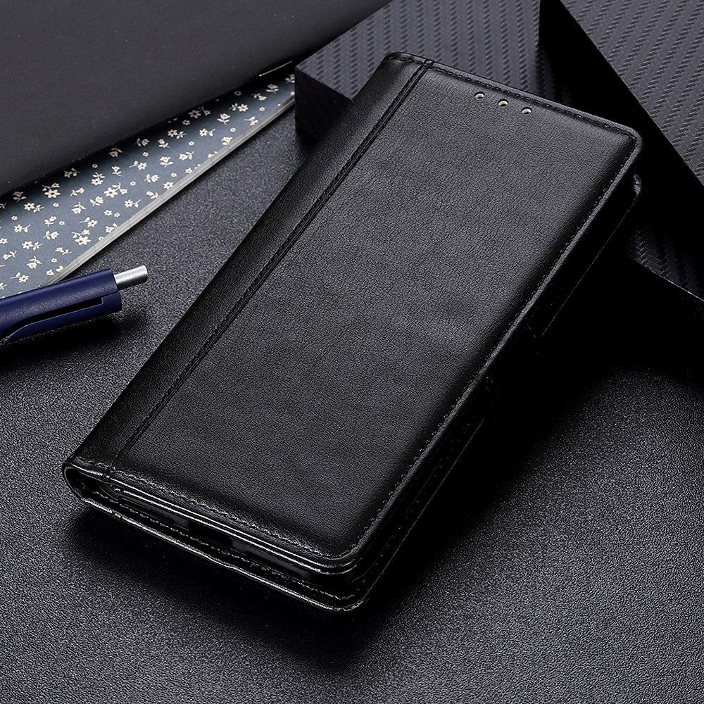 OnePlus 10 Pro Shiny Leather Flip Case w. Card Holder & Stand - Black