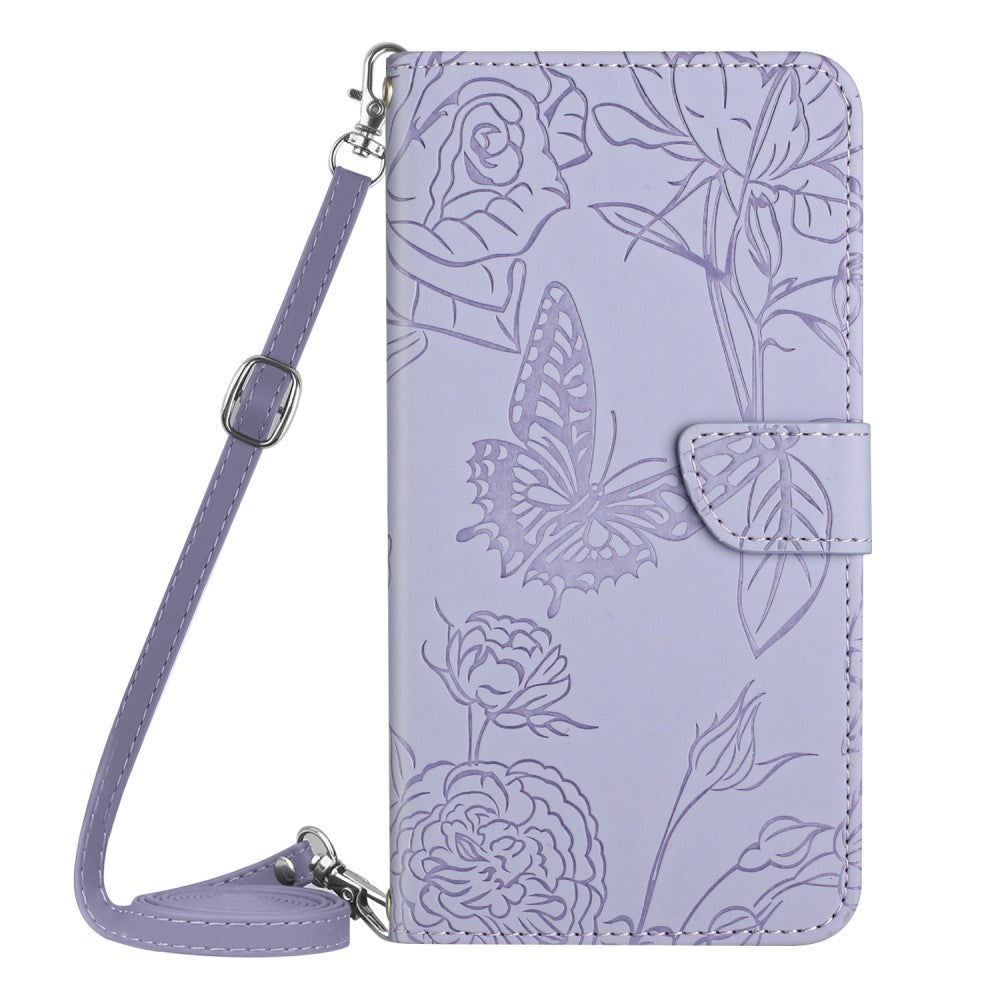 OnePlus Nord 2 (5G) Flip Case with Purse & Strap - Butterfly Engraving - Purple