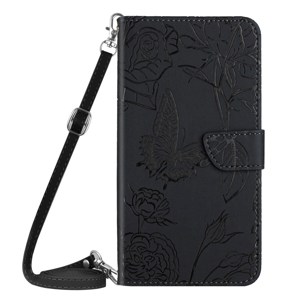 OnePlus Nord 2 (5G) Wallet Case w. Strap - Butterfly Engraving - Black