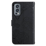 OnePlus Nord 2 (5G) Wallet Case w. Strap - Butterfly Engraving - Black