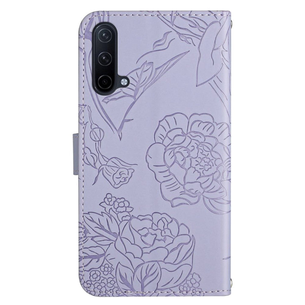 OnePlus Nord CE (5G) Wallet Case w. Strap - Butterfly Engraving - Purple