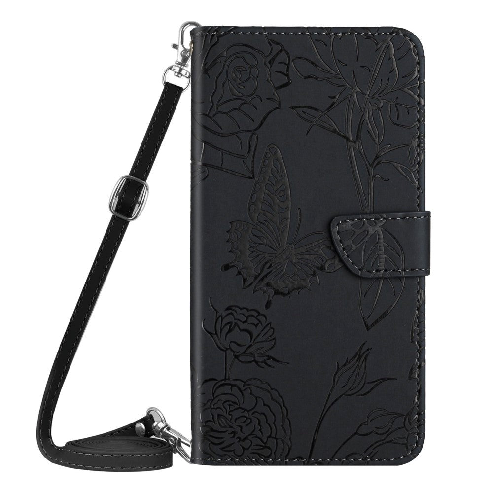 OnePlus Nord 2T (5G) Wallet Case w. Strap - Butterfly Engraving - Black