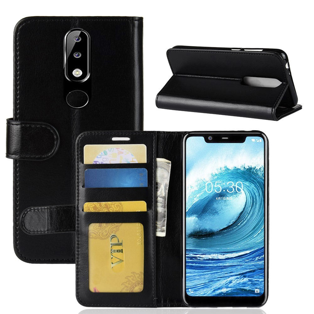 Nokia 5.1 Plus Neutral Leather Wallet Case - Black