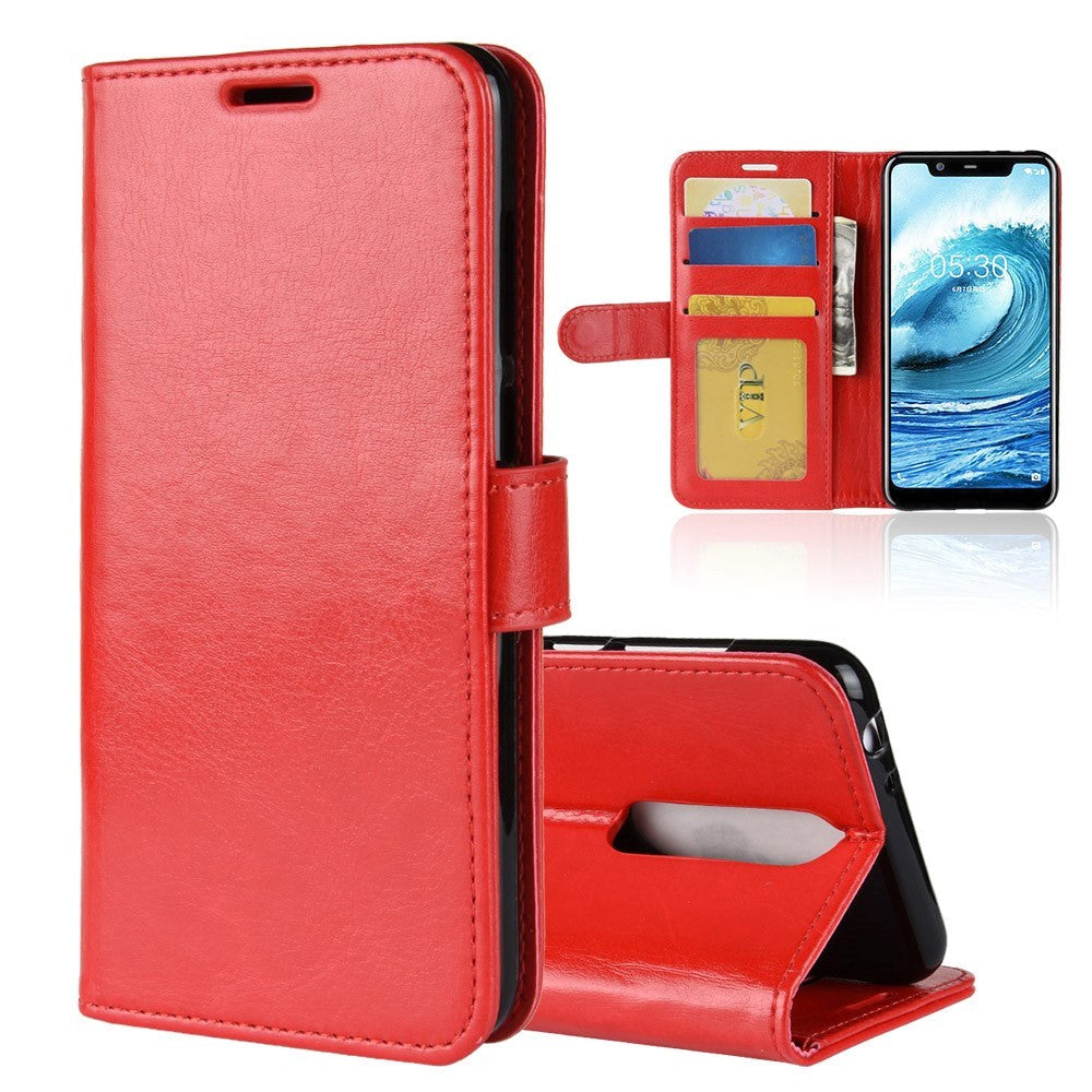 Nokia 5.1 Plus Neutral Leather Wallet Case - Red