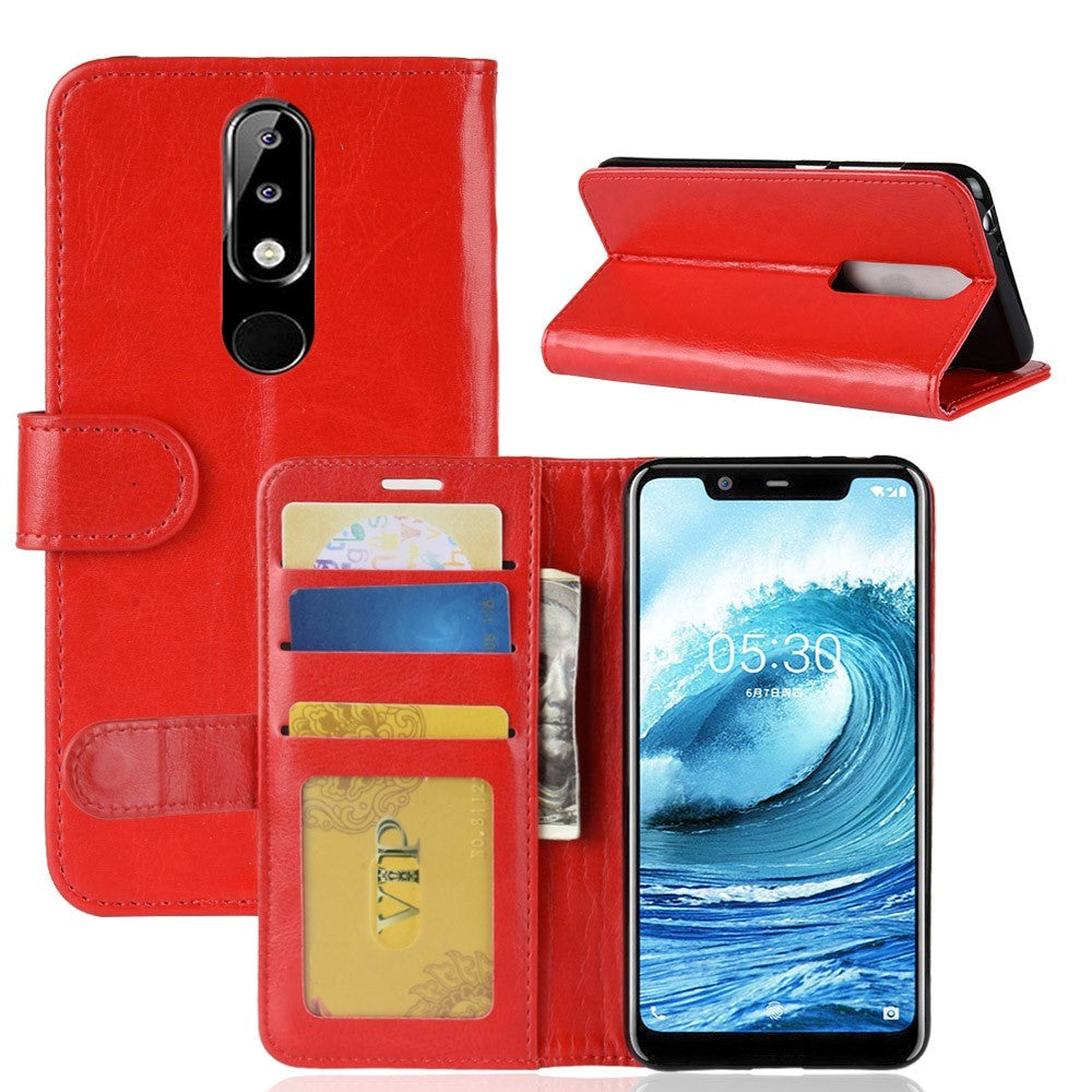 Nokia 5.1 Plus Neutral Leather Wallet Case - Red