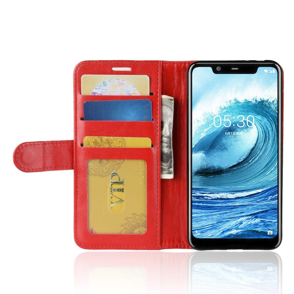 Nokia 5.1 Plus Neutral Leather Wallet Case - Red