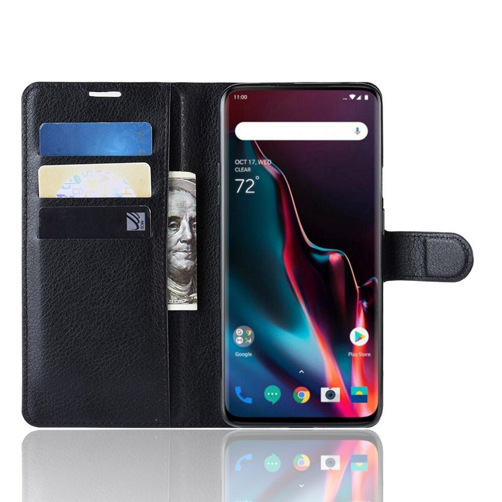 OnePlus 7 Pro Litchi Texture Leather Wallet Case Black