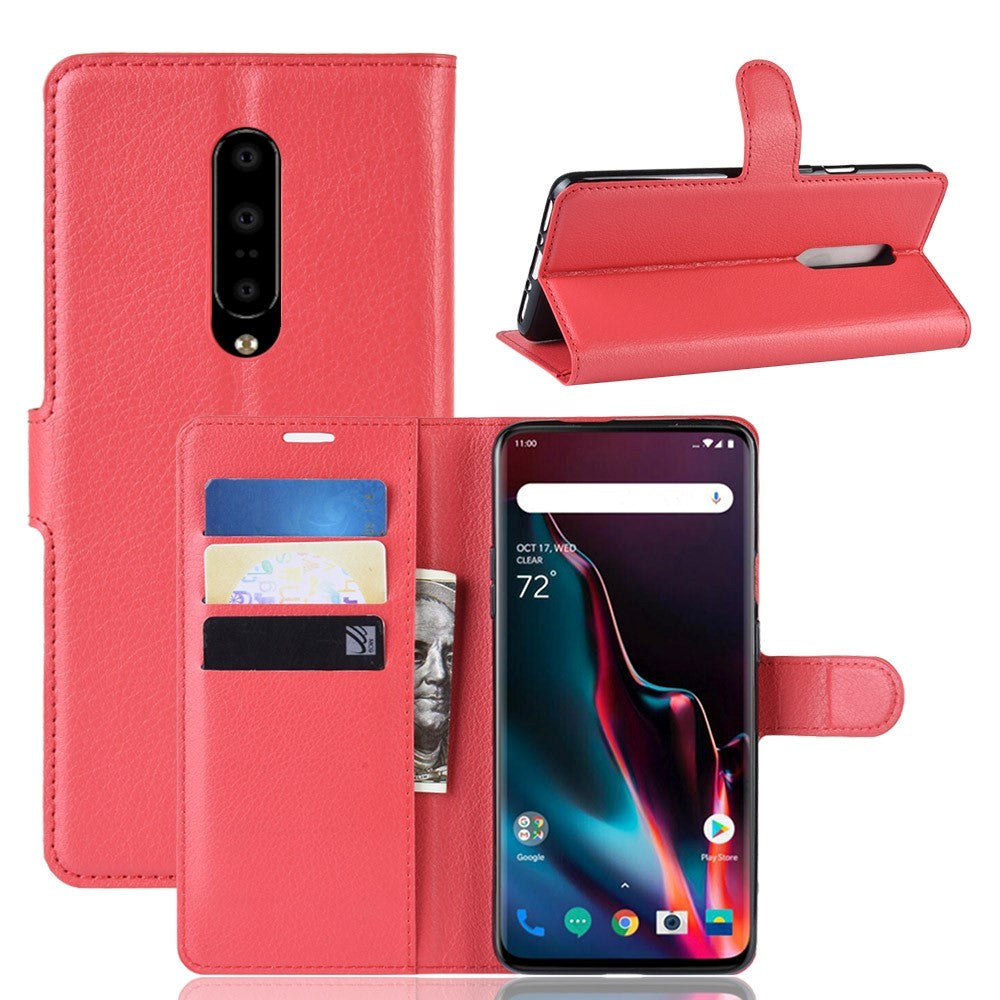 OnePlus 7 Pro Litchi Texture Leather Wallet Case Red