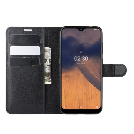 Nokia 2.3 Litchi Leather Wallet Case - Black