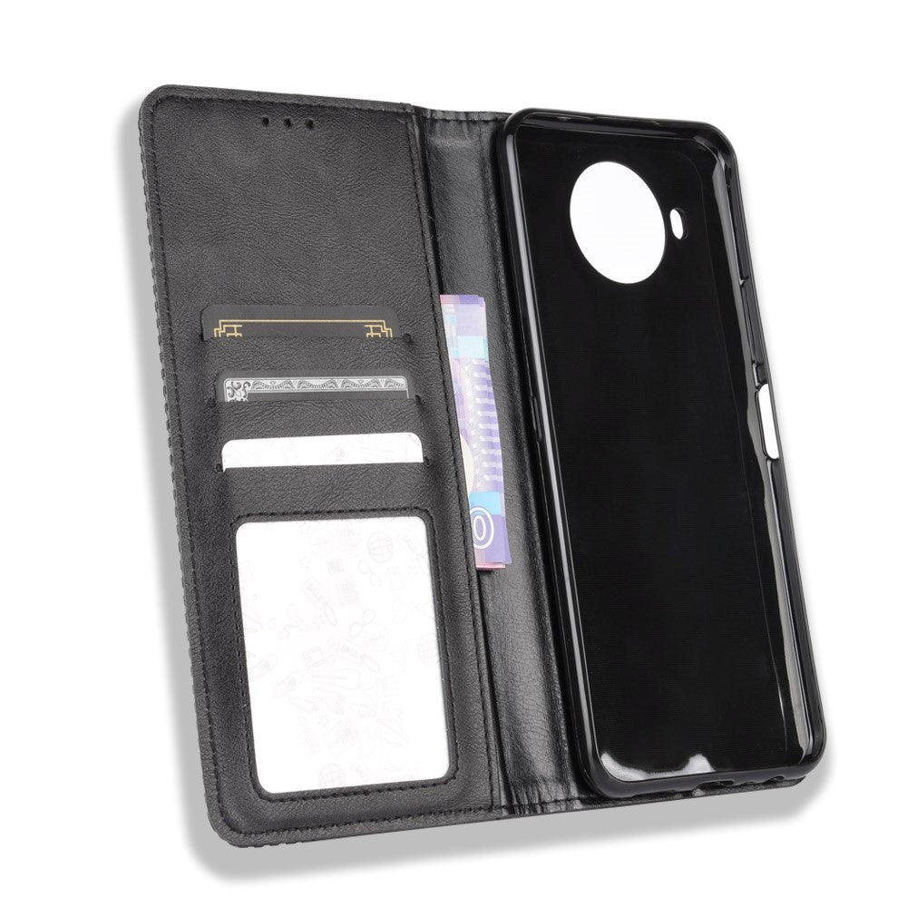 Nokia 8.3 (5G) Neutral Chequered Pattern Leather Wallet Case - Black