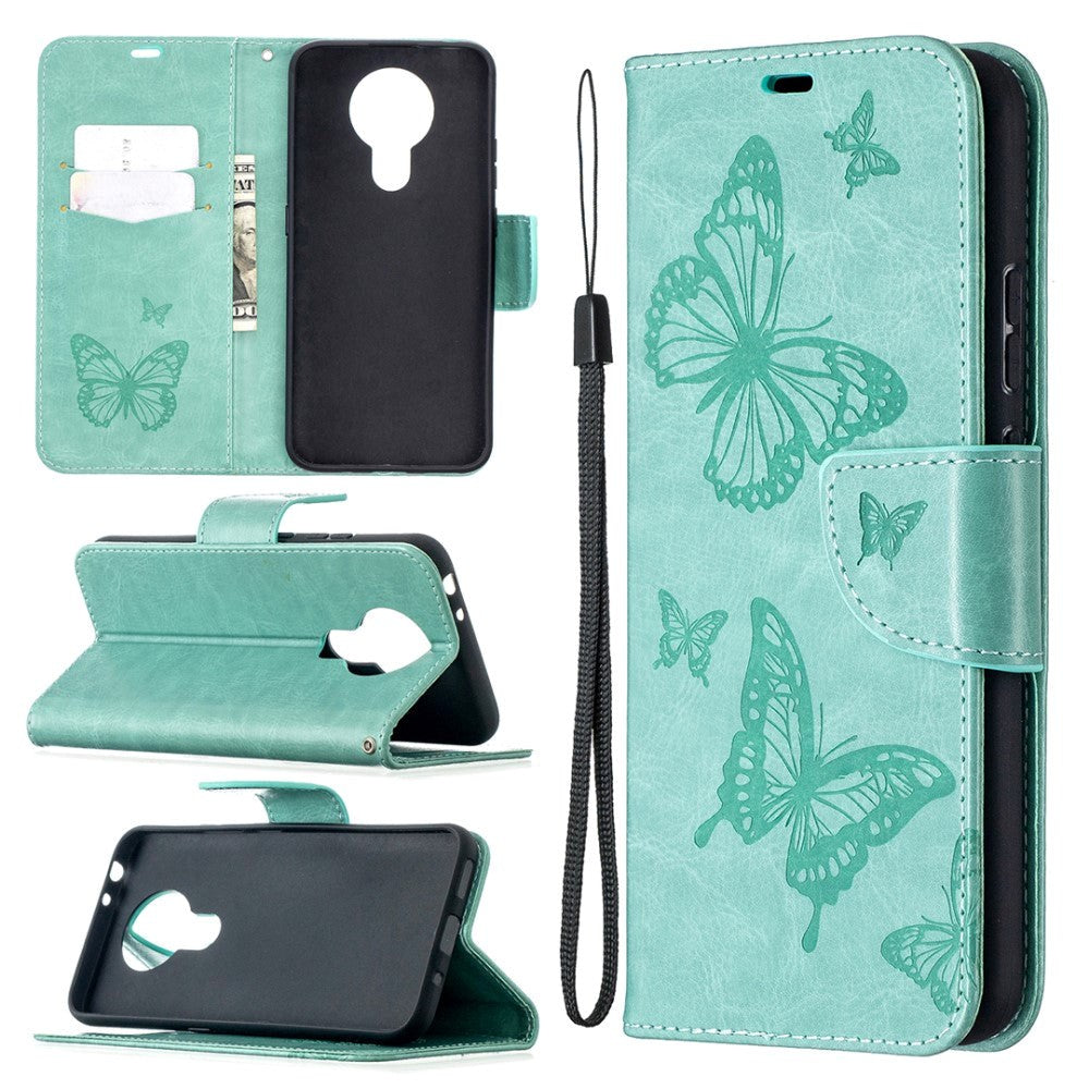 Nokia 3.4 Leather Wallet Case - Butterfly Motif - Green