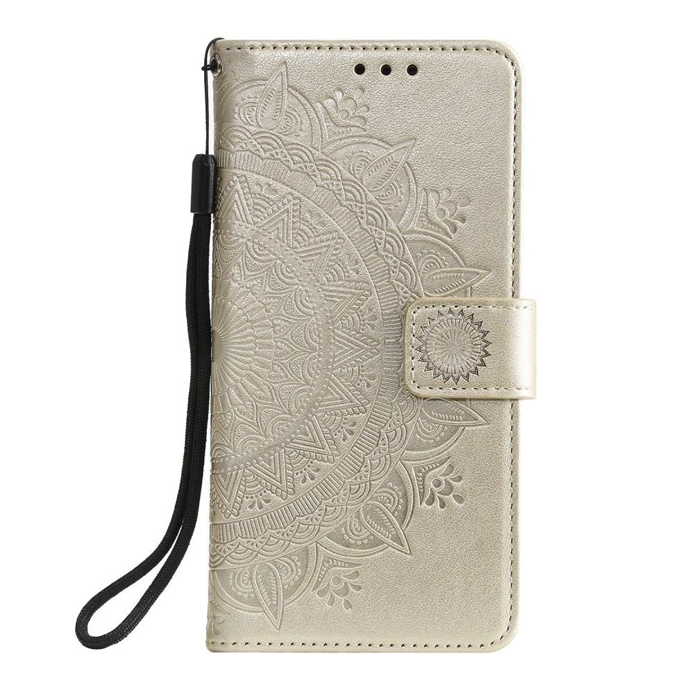 Nokia 2.4 Leather Wallet Case - Mandala Pattern Gold