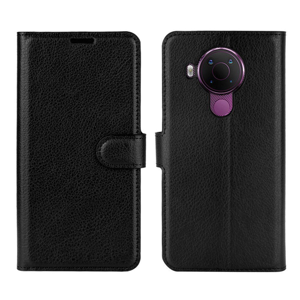 Nokia 5.4 Litchi Leather Wallet Case - Black