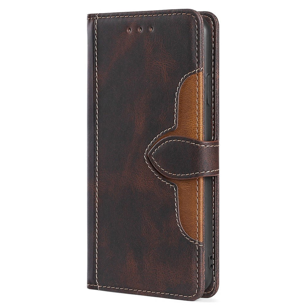 Nokia 1.4 Rustic Two-tone Leather Wallet Case - Dark brown / Brown