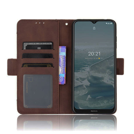 Nokia G10 / G20 Leather Case w. Double Card Holder & Stand - Dark Brown